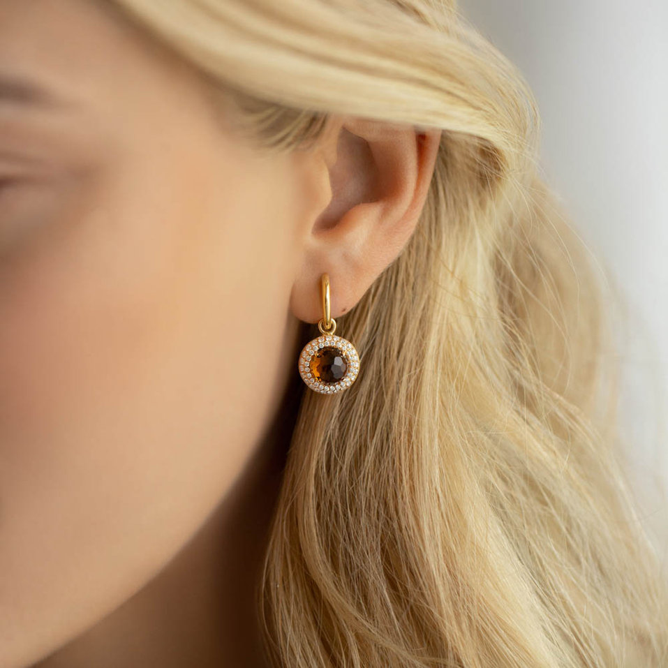 Náušnice s quartzem a diamanty Yellow Lady