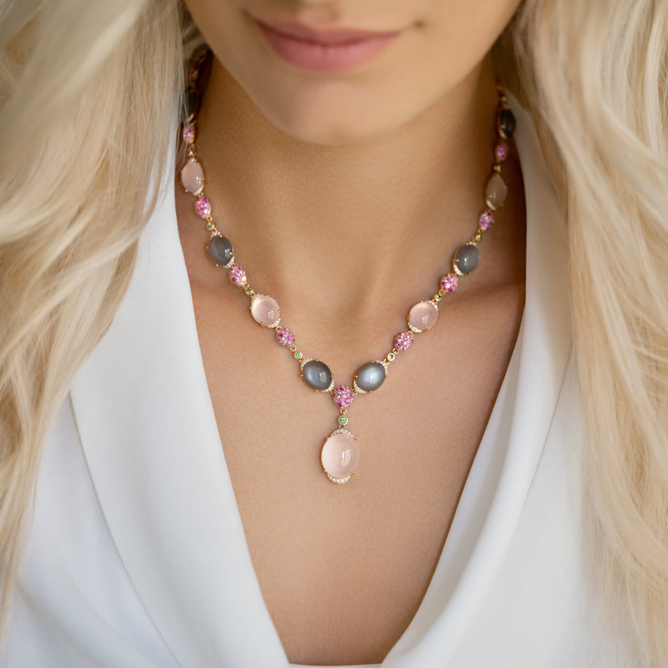 Náhrdelník s diamanty a drahokamy Rainbow Sin