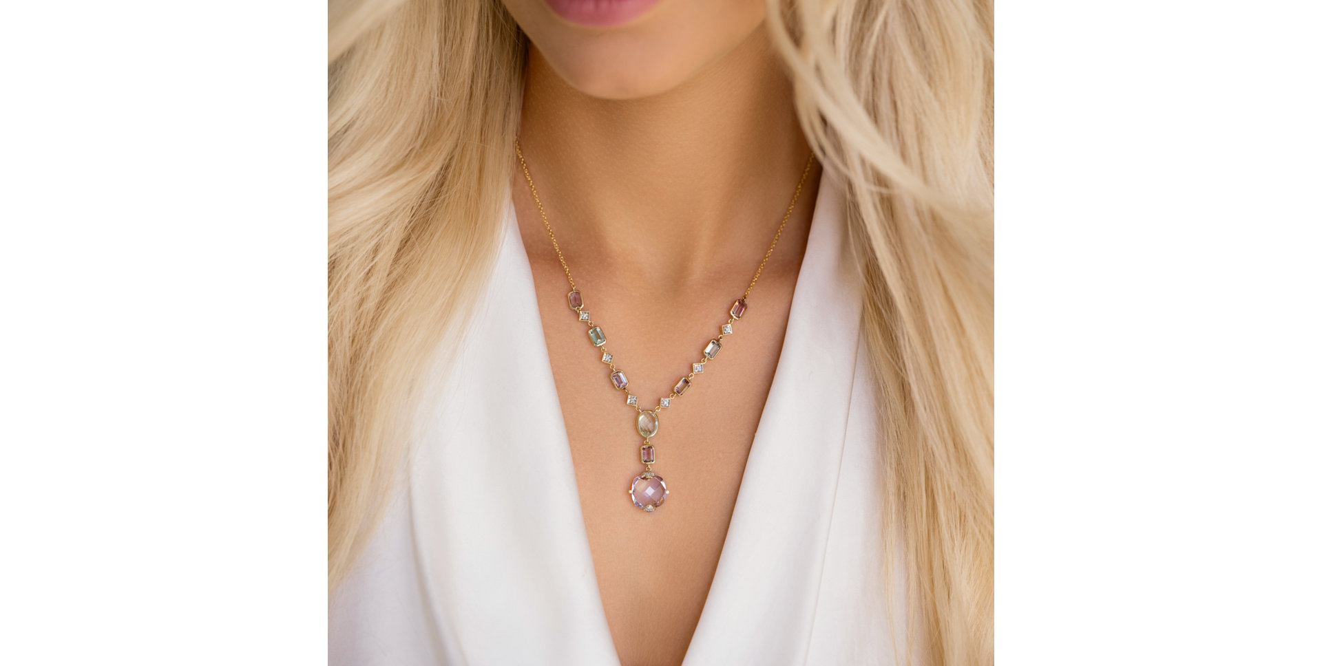 Náhrdelník s diamanty, ametysty a turmalíny Romantic Queen
