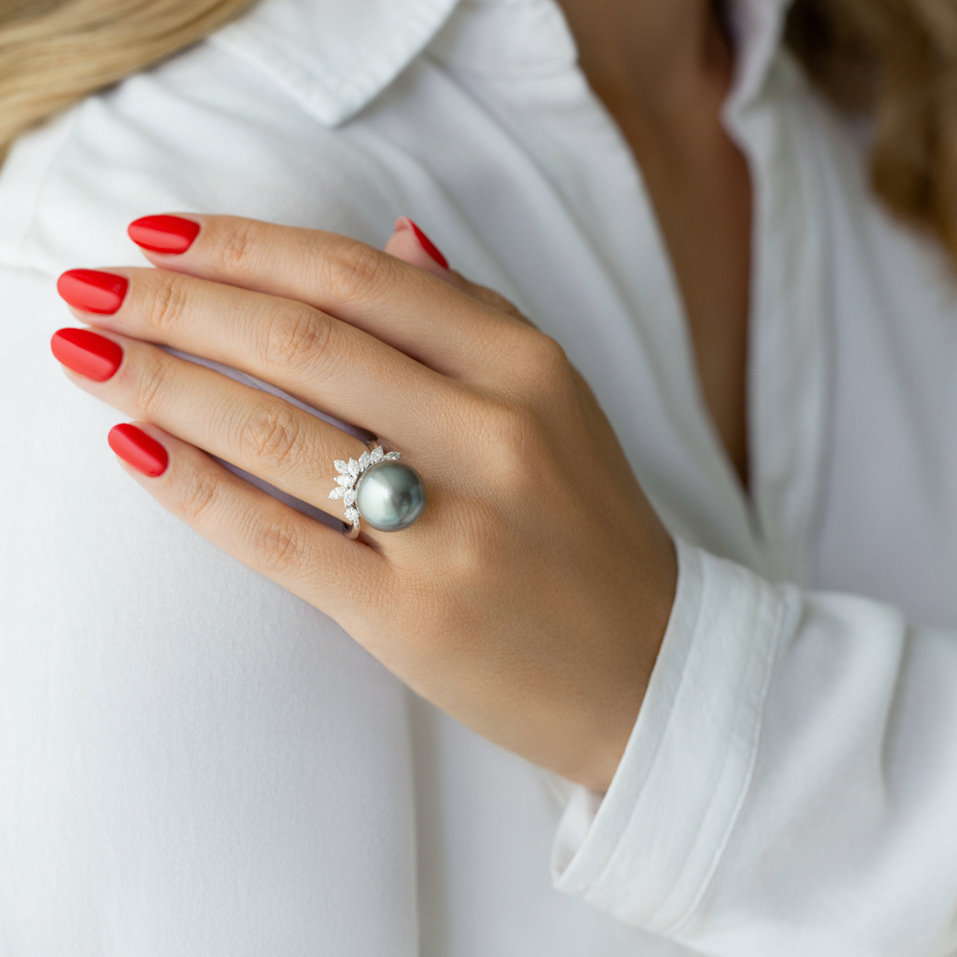 Prsten s perlou a diamanty Pearl Eminence