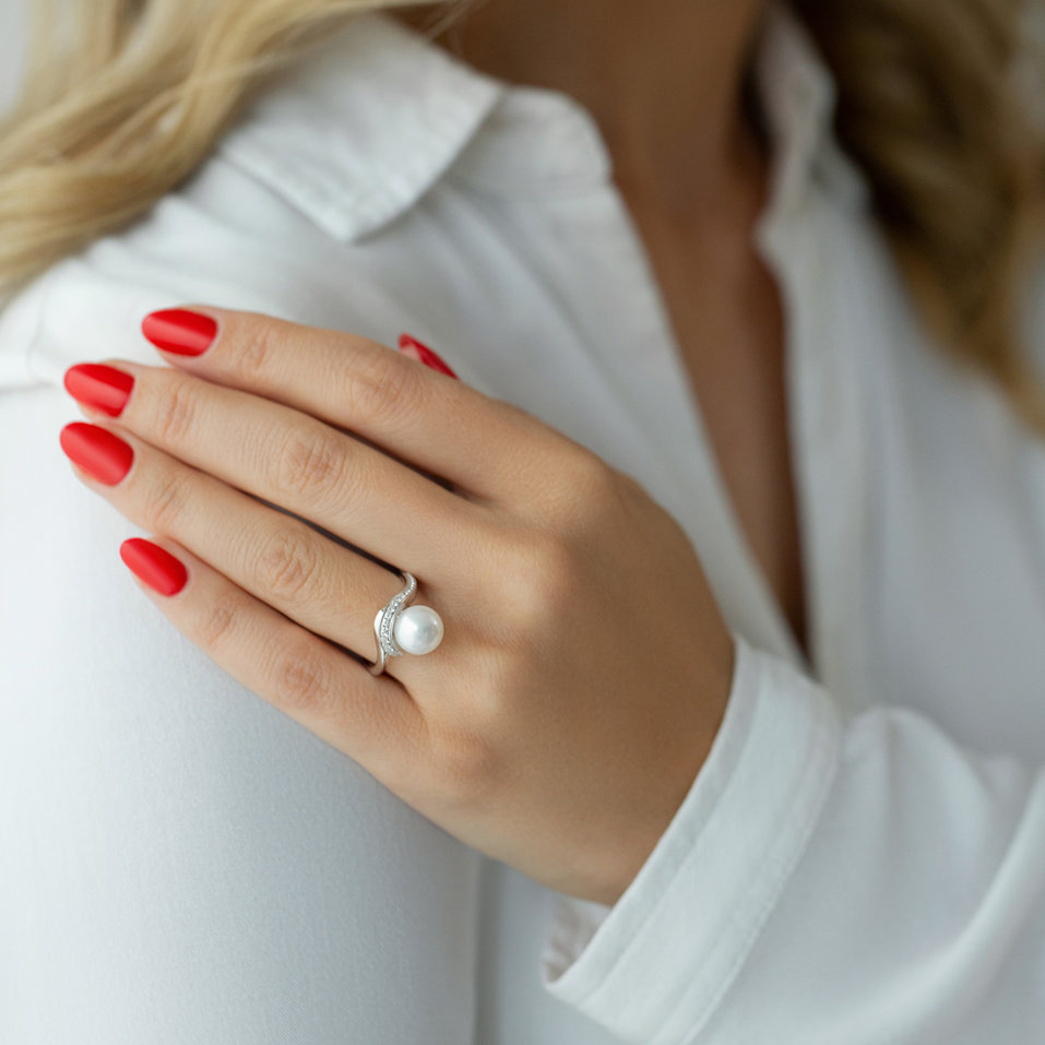 Prsten s perlou a diamanty Spiral Sea