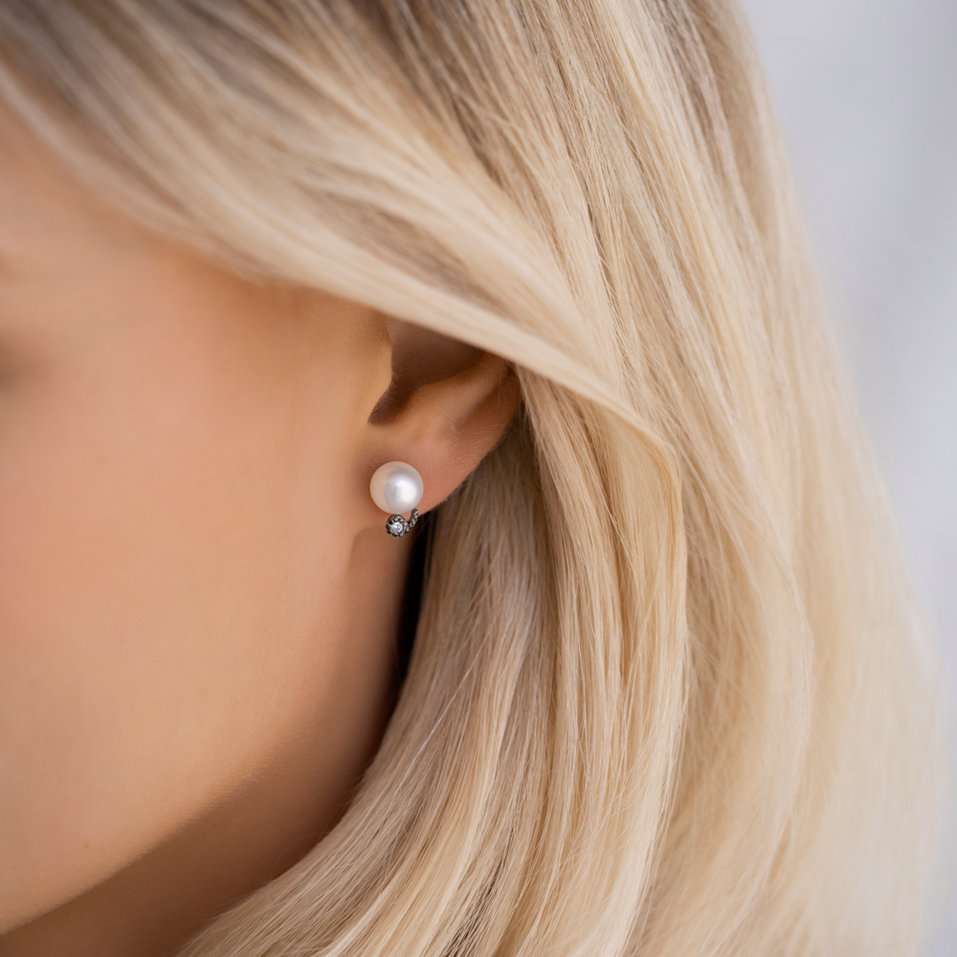 Náušnice s diamanty a perlou Mariselle