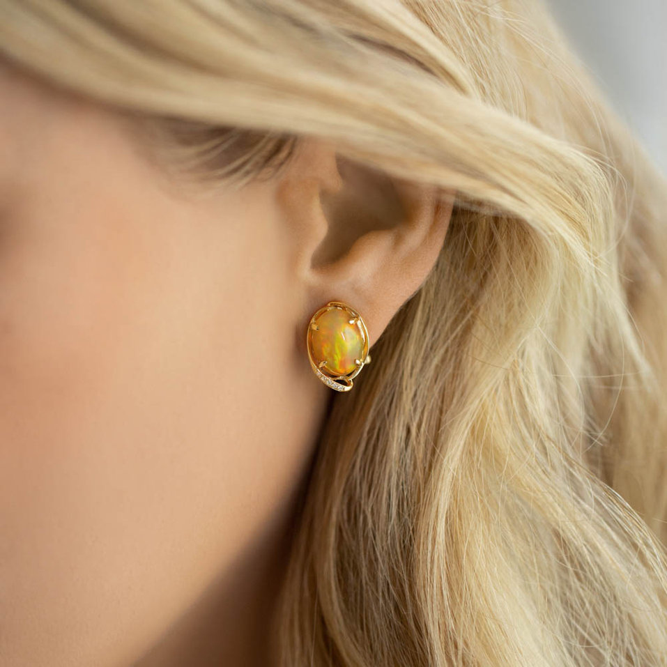 Náušnice s opálem a diamanty Sybil