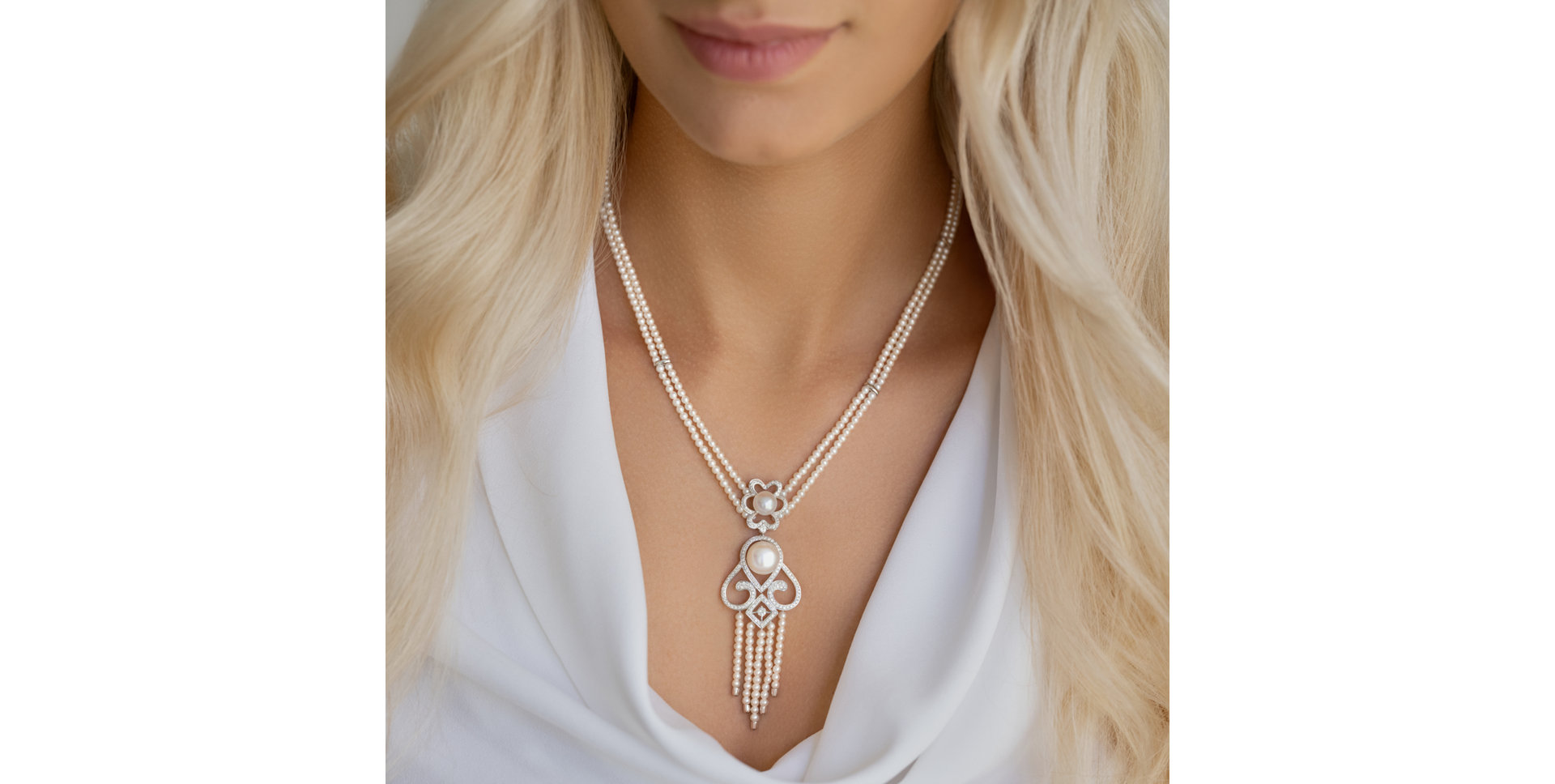 Náhrdelník s perlami a diamanty Versailles Romance