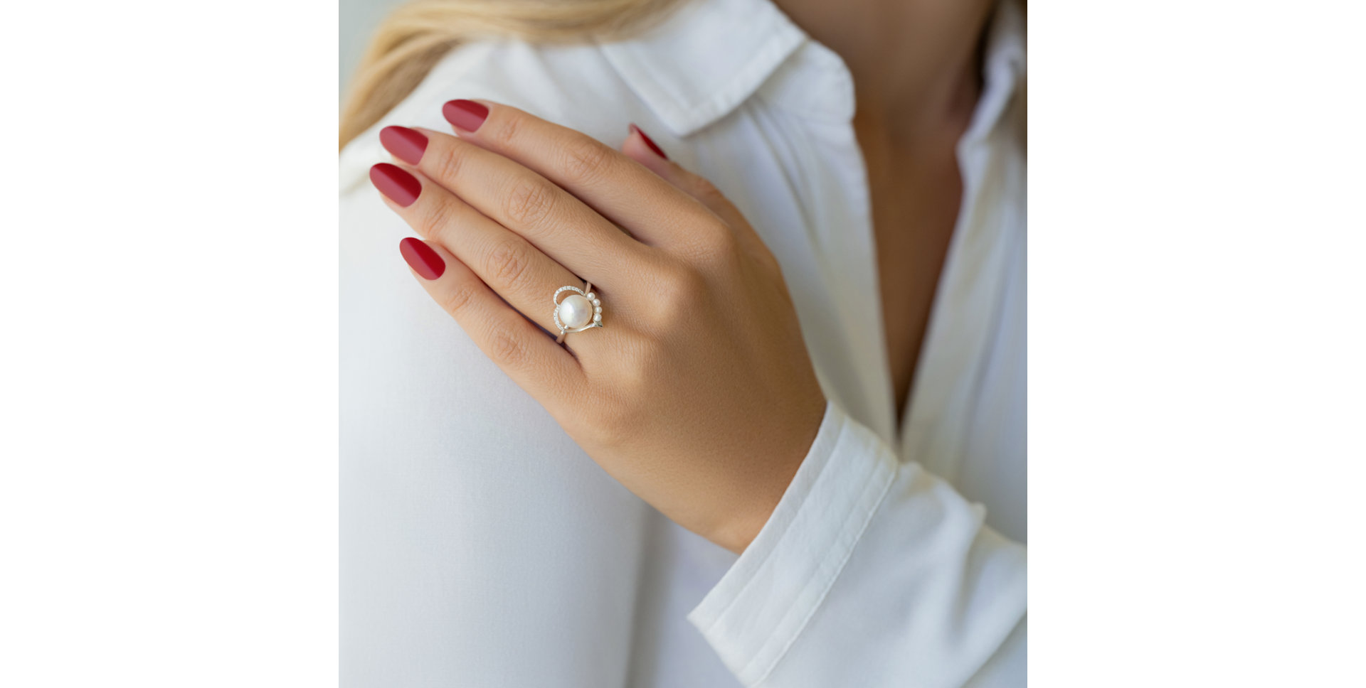 Prsten s perlami a diamanty Pearl Love