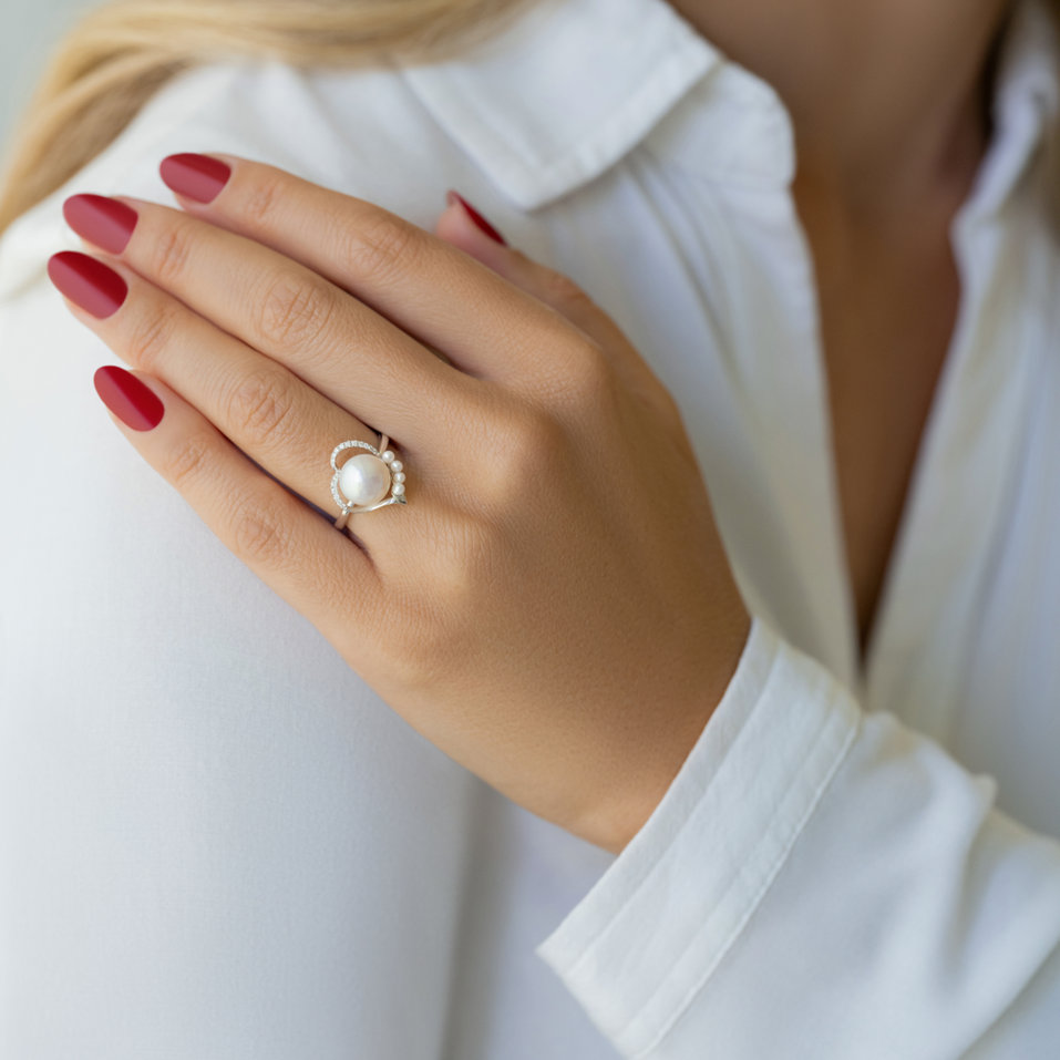 Prsten s perlami a diamanty Pearl Love