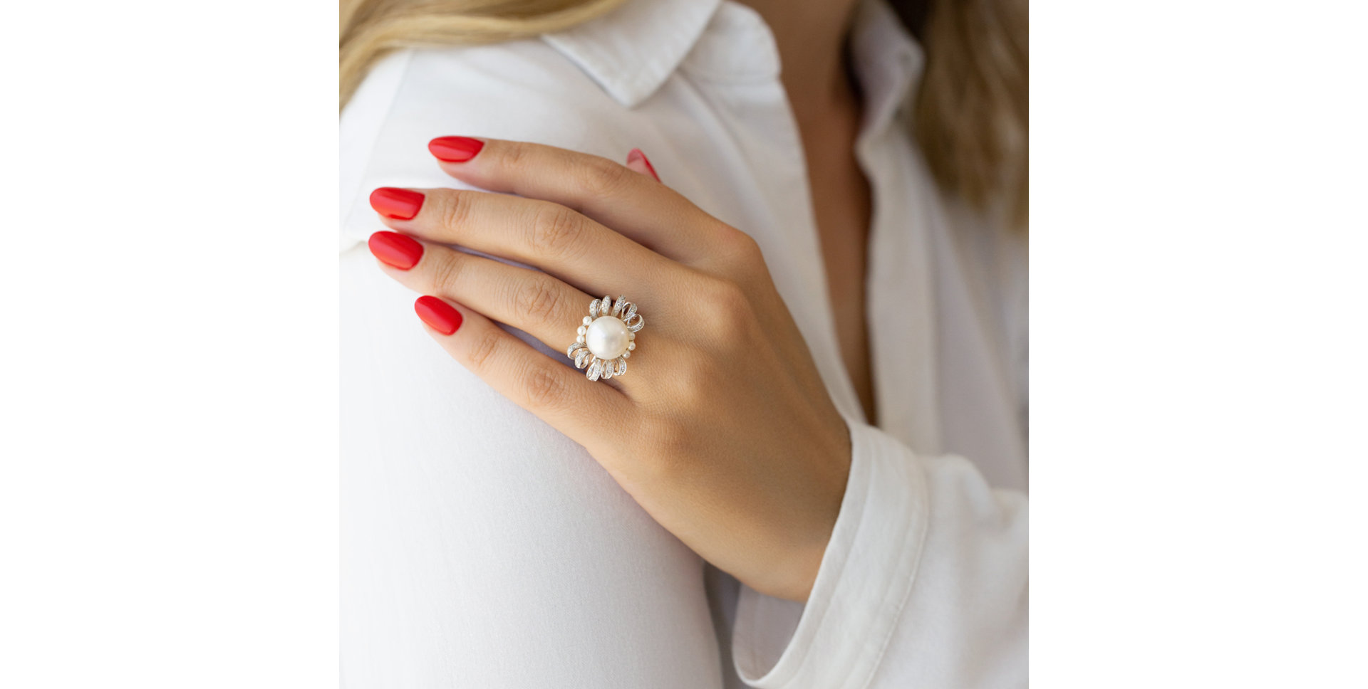 Prsten s perlami a diamanty Pearl Passion