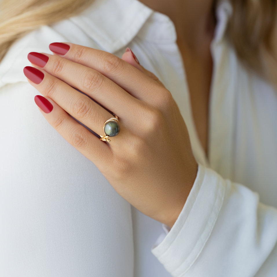 Prsten s perlou a diamanty Poseidons Night