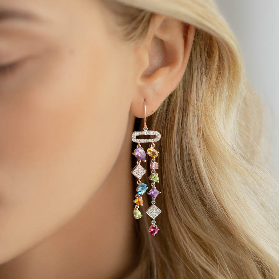 Náušnice s diamanty a drahokamy String of Beads