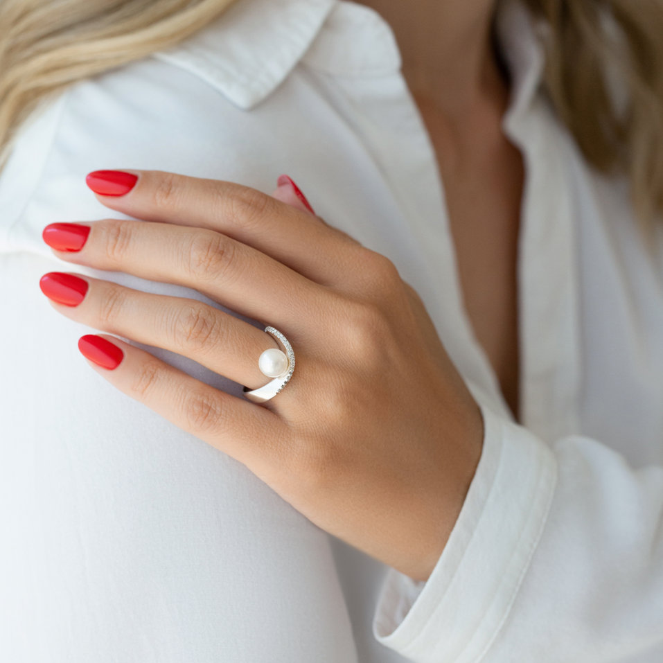 Prsten s perlou a diamanty Queen of Pearl