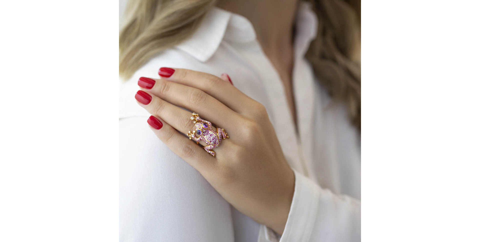 Prsten s diamanty, safíry a ametysty Sapphire Frog