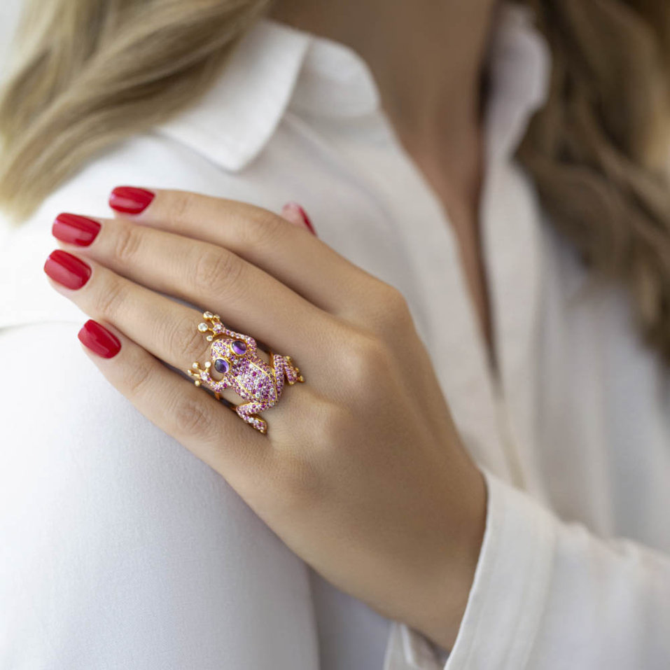 Prsten s diamanty, safíry a ametysty Sapphire Frog