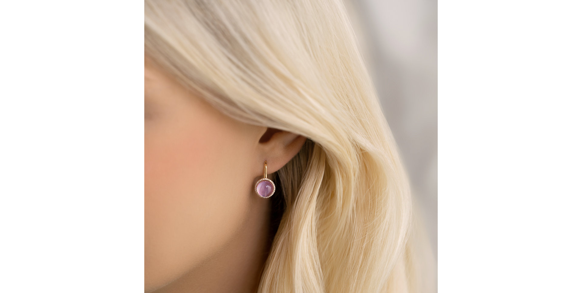 Náušnice s diamanty, ametystem a perletí Planet of Miracles