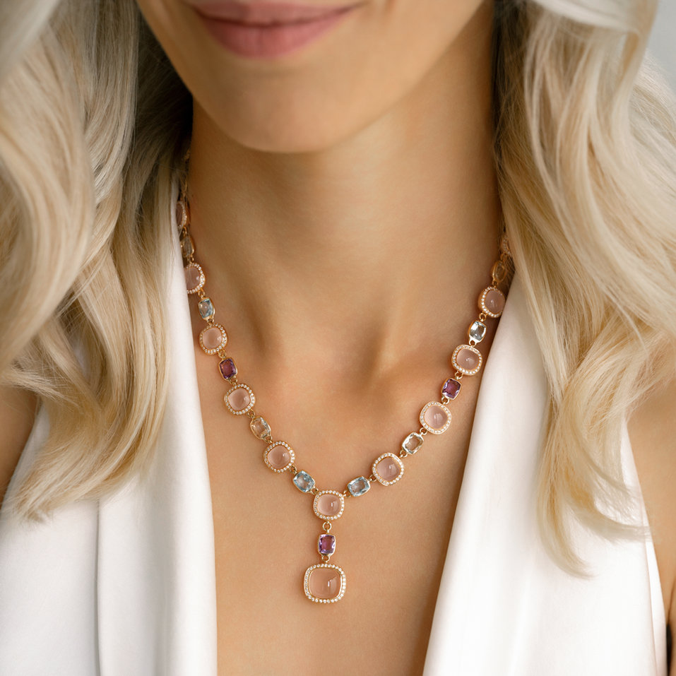 Náhrdelník s diamanty, ametysty, topazy a růženíny Caesarean Magic