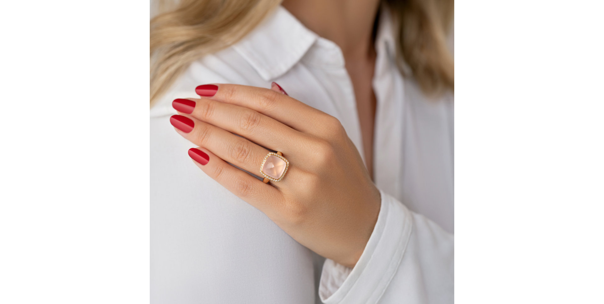 Prsten 18kt růžové zlato s diamantem a růženínem Cosmic Mystery