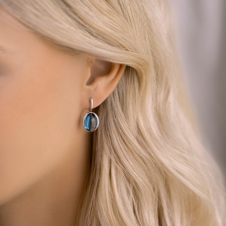 Náušnice s diamanty a topazem Midnight Spark