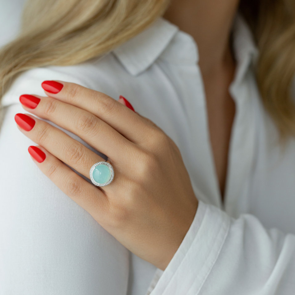 Prsten s chalcedonem a diamanty Bloom of Life