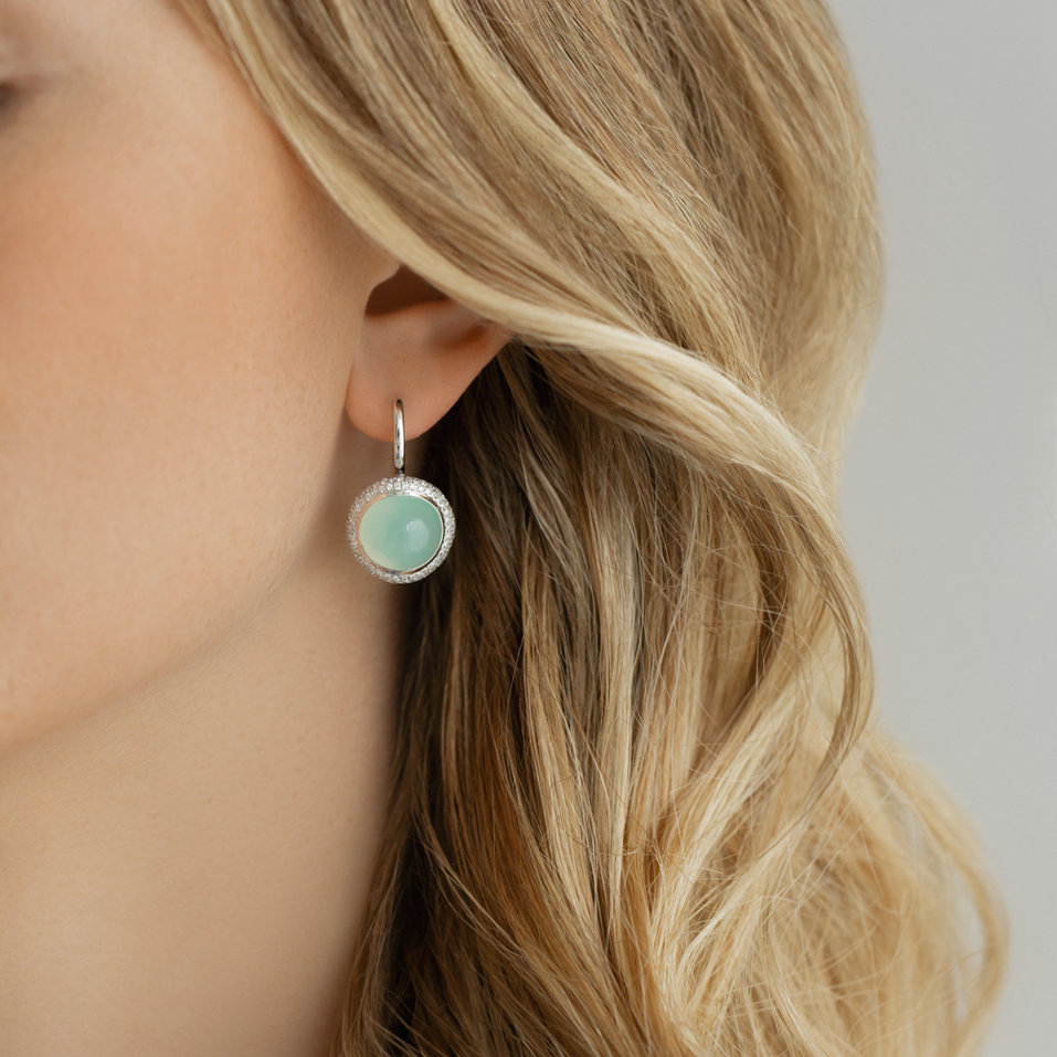 Náušnice s chalcedonem a diamanty Rainbow Drop