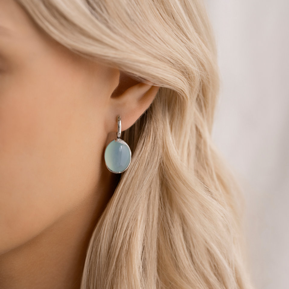 Náušnice s chalcedonem a diamanty Elegance Petal