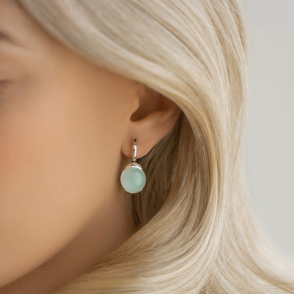 Náušnice s chalcedonem a diamanty Bubble Blossom