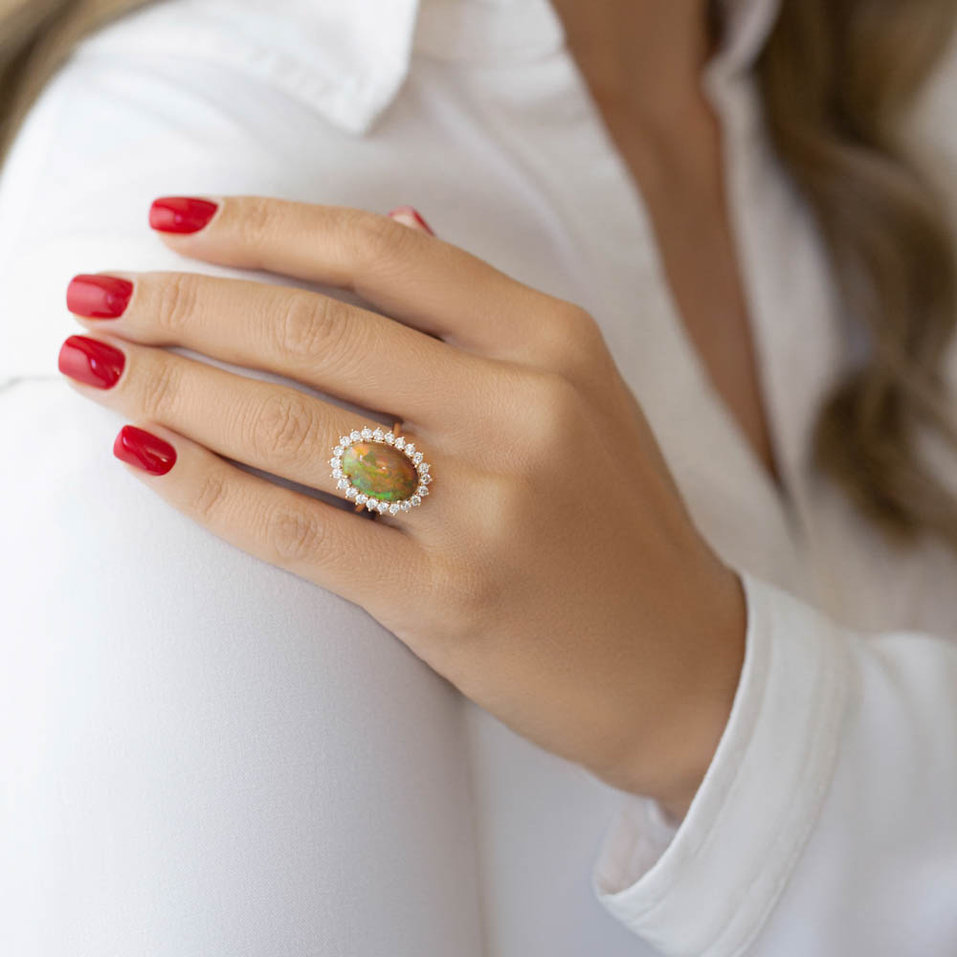 Prsten s opálem a diamanty Diamond Czarina