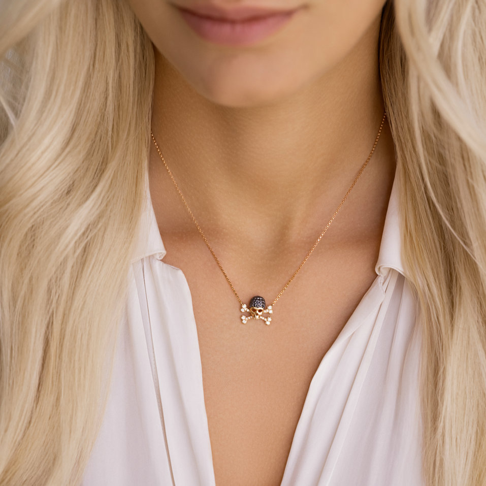 Náhrdelník s černými diamanty Luxy Skull