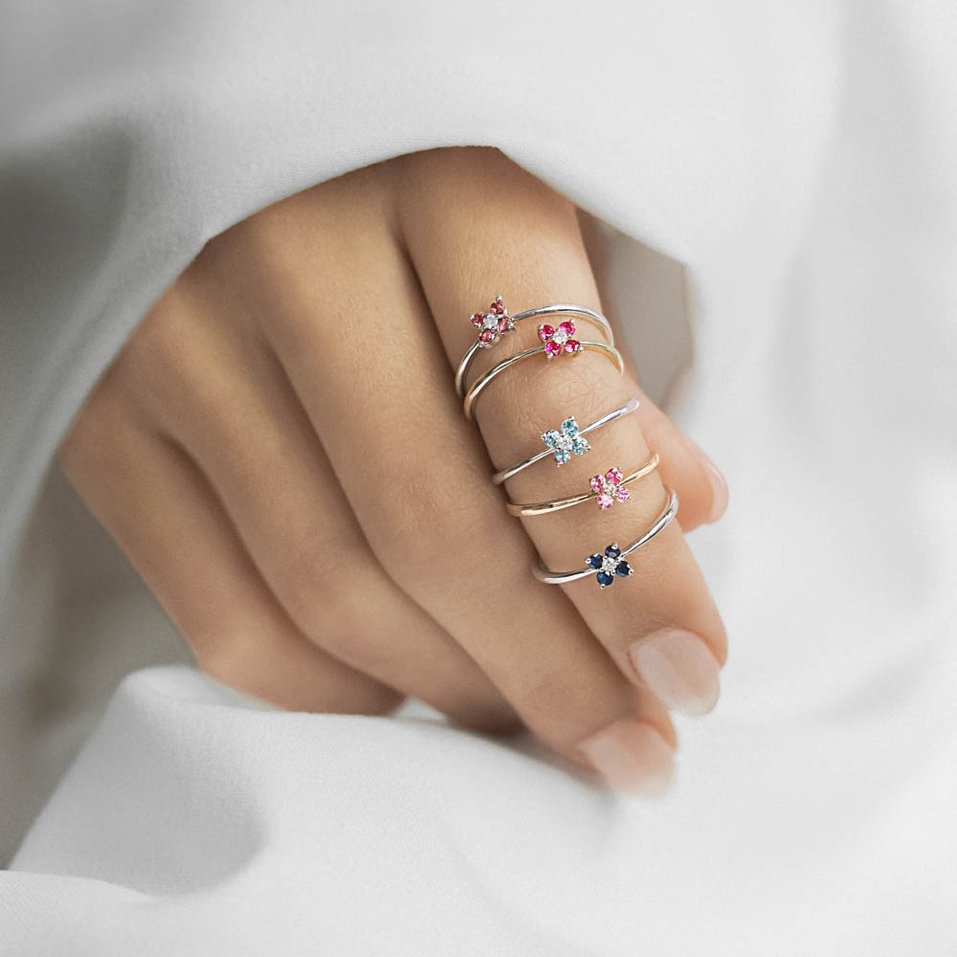 Prsten s diamantem a rhodolity Divine Bloom