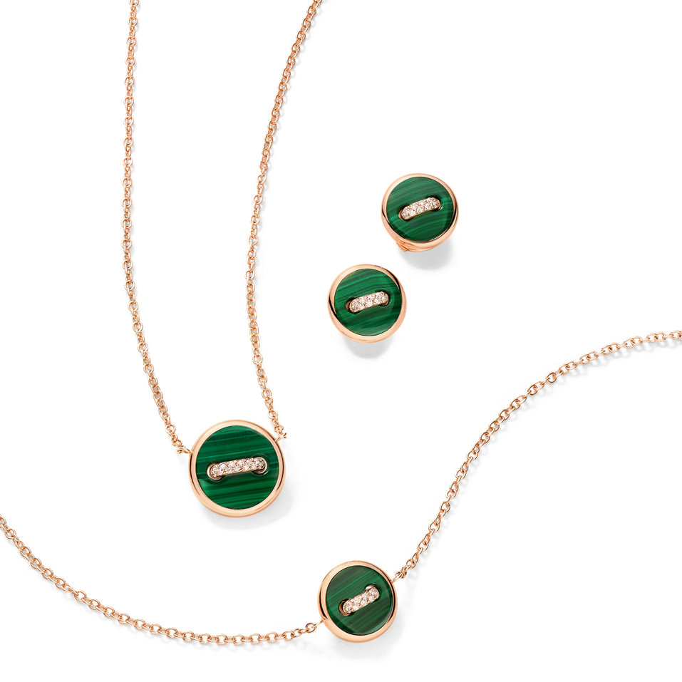 Náušnice s diamanty a malachitem POM POM DOT