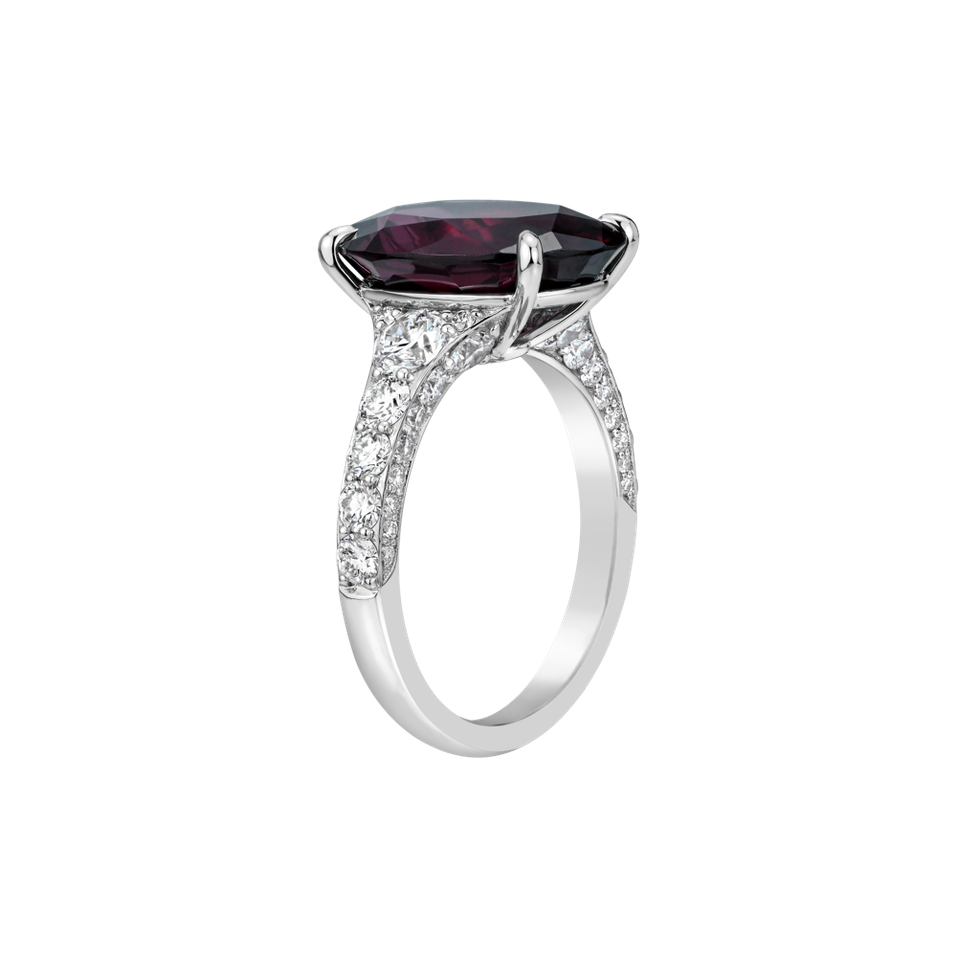 Prsten s diamanty a rhodolitem Mist of Rose