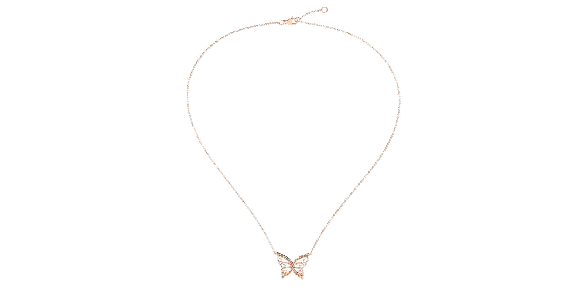 Náhrdelník s hnědými a bílými diamanty Butterfly