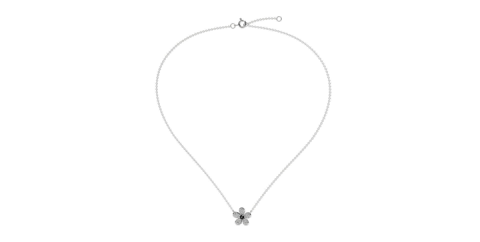 Náhrdelník s černými a bílými diamanty Flower