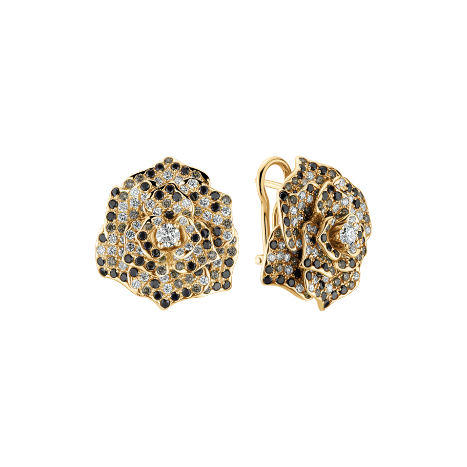 Náušnice s bílými, hnědými a černými diamanty Witching Rose