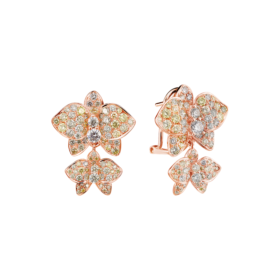 Náušnice s bílými a žlutými diamanty Queen of Orchids
