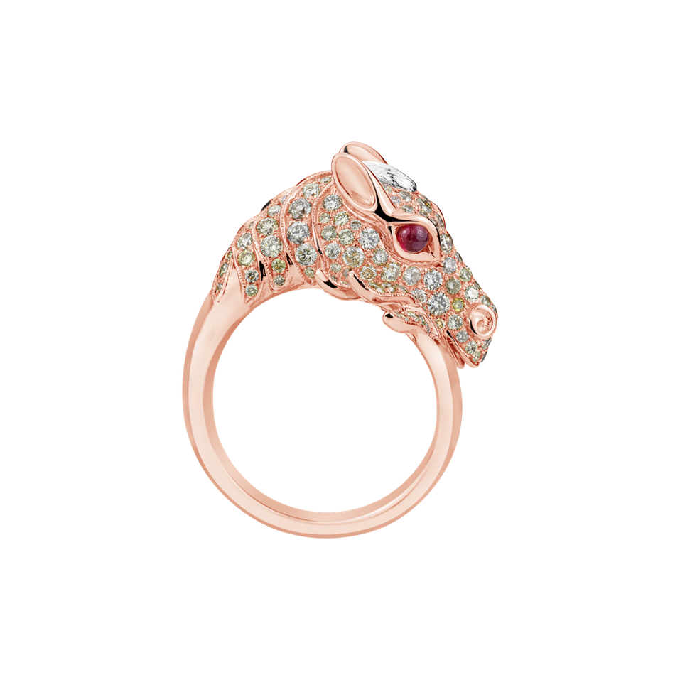 Prsten s diamanty a rubíny Magic Horse