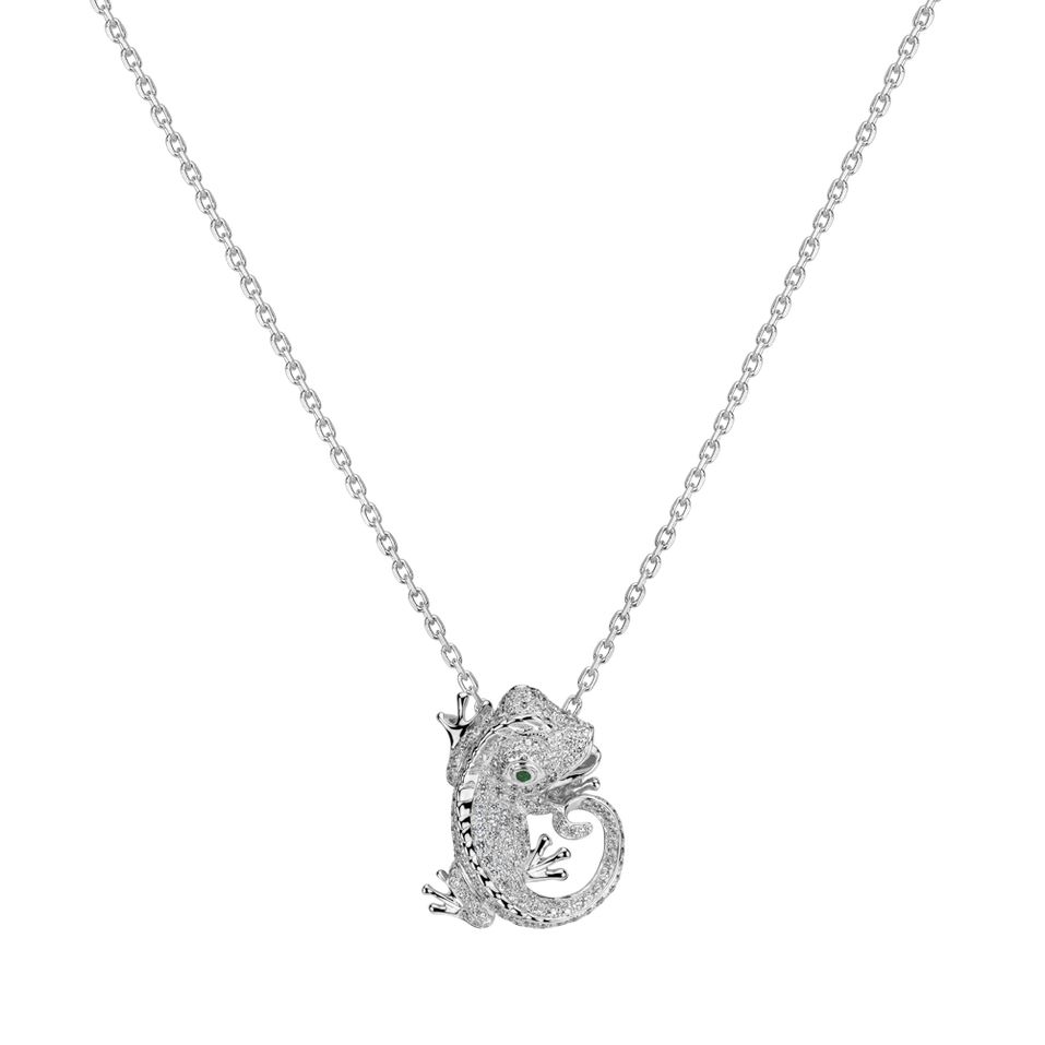 Brož a přívěs s diamanty a smaragdy Chameleon
