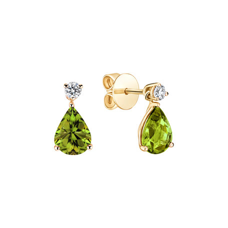 Náušnice s diamanty a peridotem Ismene