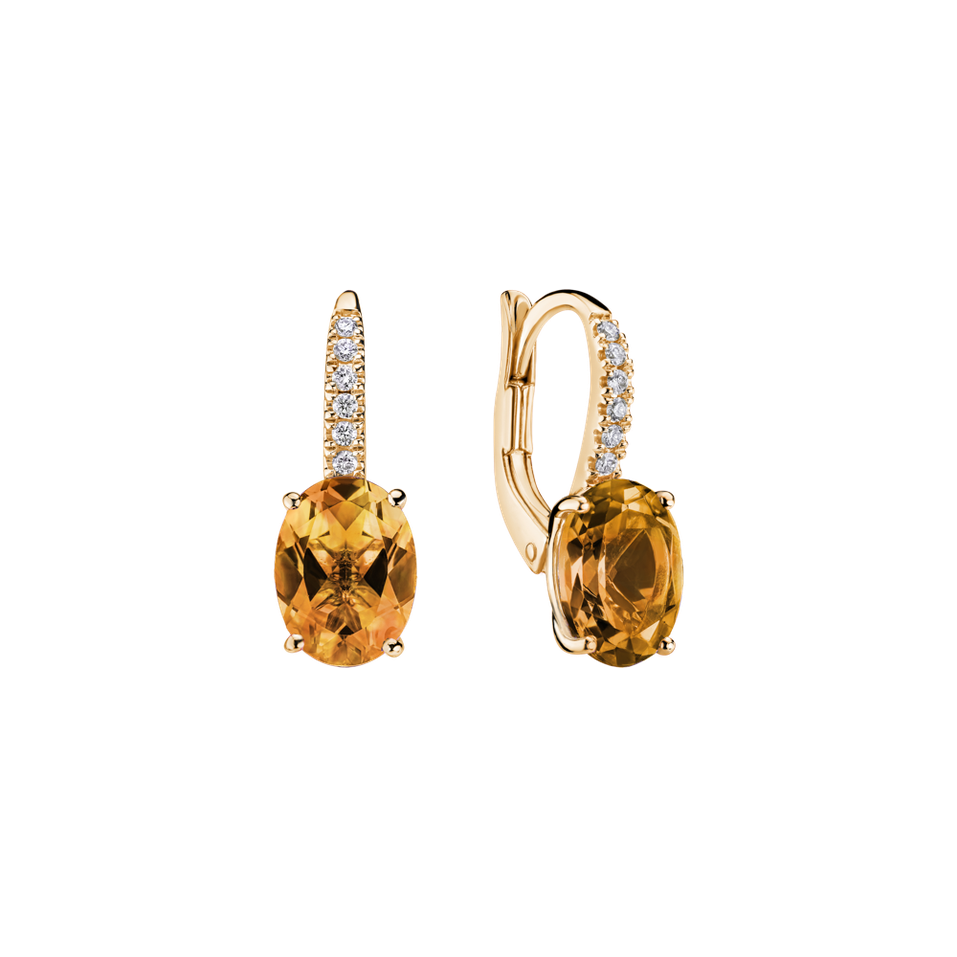 Náušnice s diamanty a citrínem Iris Elegance