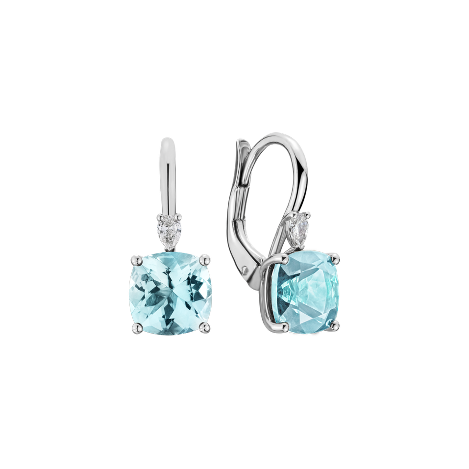 Náušnice s diamantem a akvamarínem Cassian