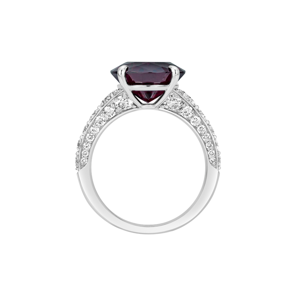 Prsten s diamanty a rhodolitem Mist of Rose