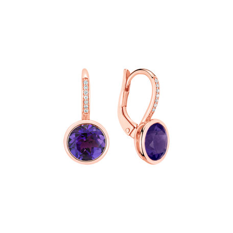 Náušnice s diamanty a ametystem Regal Elegance