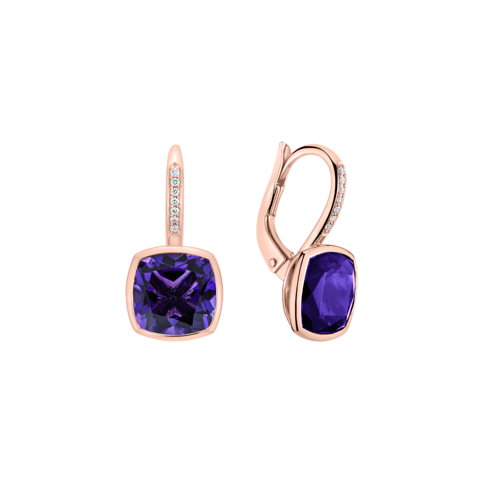 Náušnice s diamanty a ametystem Carelia