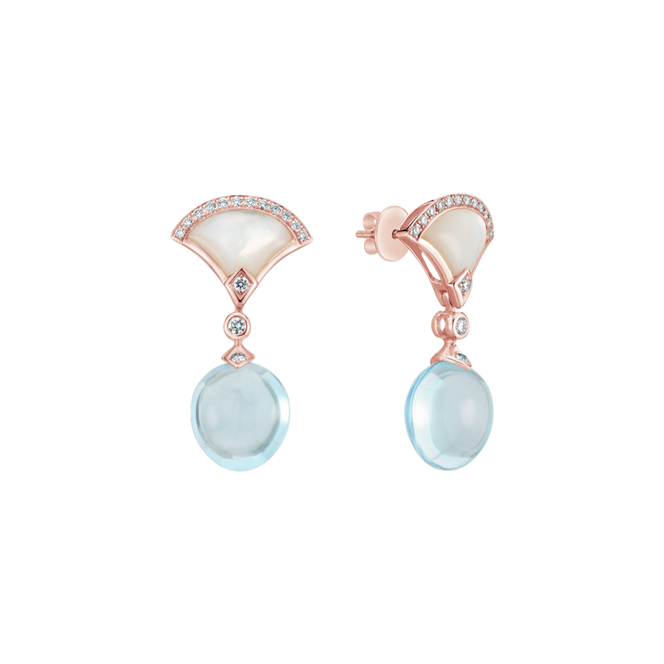 Náušnice s diamanty, topazem a perletí Imperya