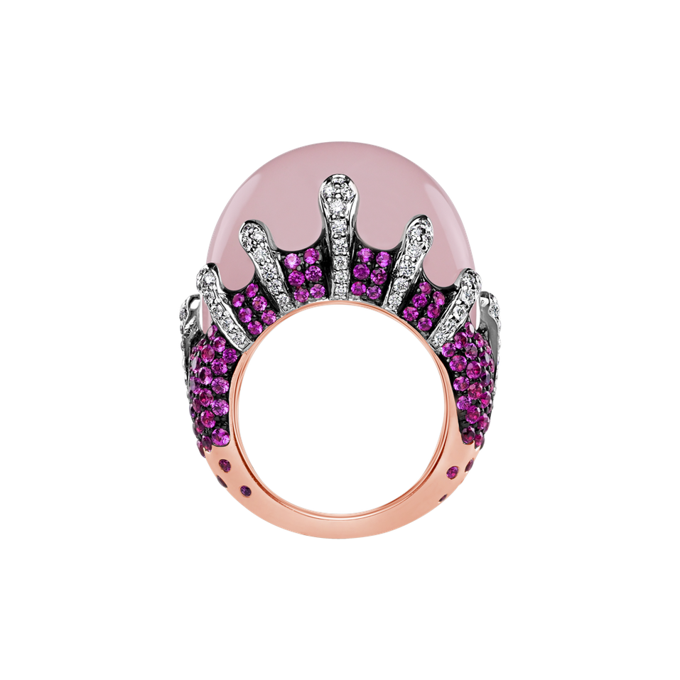 Prsten s růženínem, diamanty a safíry Divina