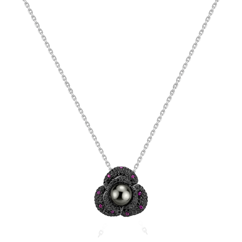 Brož a přívěs s perlou, černými diamanty a rubíny Brož a přívěs s perlou, černými diamanty a rubíny Dolores